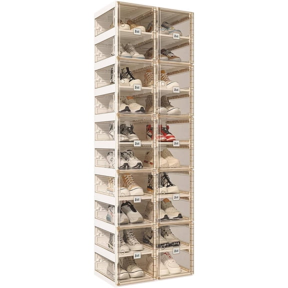 ANTBOX Foldable Shoe Rack,Shoe Organizers for Closet Shoe Storage Box for Entryway,Living Room,Large Sturdy Stackable Sneaker Cabinet Bins with Magnetic Clear Door 10 Tiers 20 Pairs