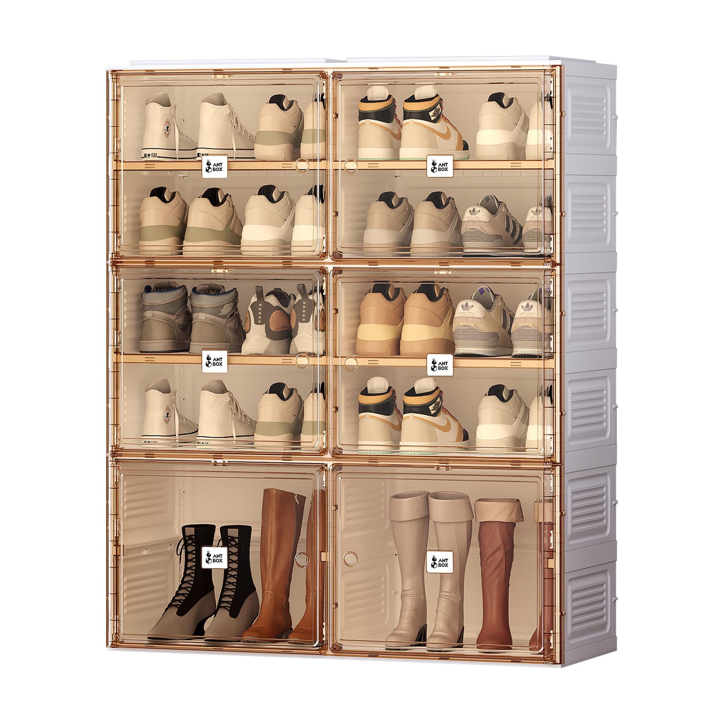 iMounTEK Collapsible Shoe Box Stackable Shoe Storage Bin with