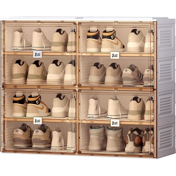 ANTBOX Portable Shoe Rack Organizer for Closet Entryway, Stackable Sneaker Storage Shoe Cabinet with Magnetic Clear Door, Large Storage containers Bins with Lids 4 Tiers 16 Pairs