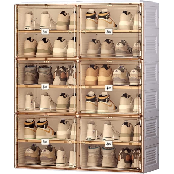 ANTBOX Portable Shoe Rack Organizer for Closet Entryway, Stackable Sneaker Storage Shoe Cabinet with Magnetic Clear Door, Large Storage containers Bins with Lids 6 Tiers 24 Pairs
