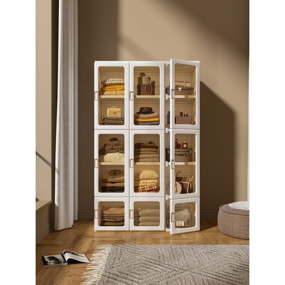 ANTBOX Portable Wardrobe Closet Storage Organizer for Clothes,Transparent Door Panels,Suitable for Living Room, Bedroom,Plastic Wardrobe with Magnetic Door and Easy Assembly (3 Hanging Rod)