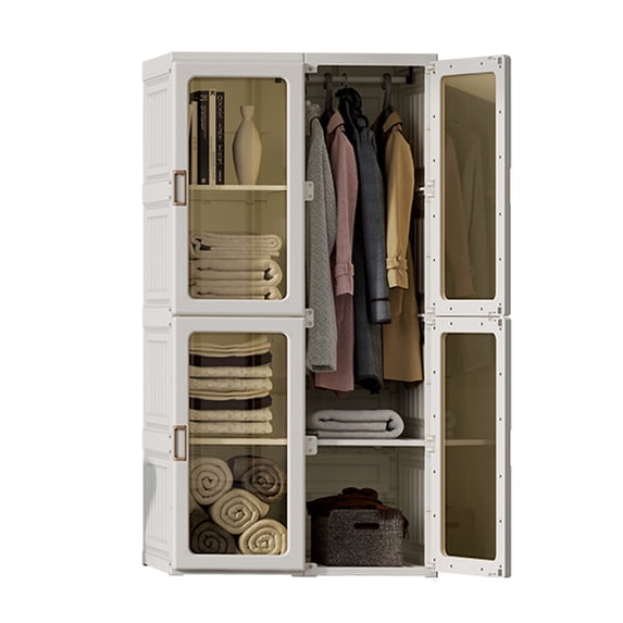ANTBOX Portable Wardrobe Closet Storage Organizer for Clothes, Plastic Wardrobe with Magnetic Transparent Door 8 Cubes & 1 Hanging Rod