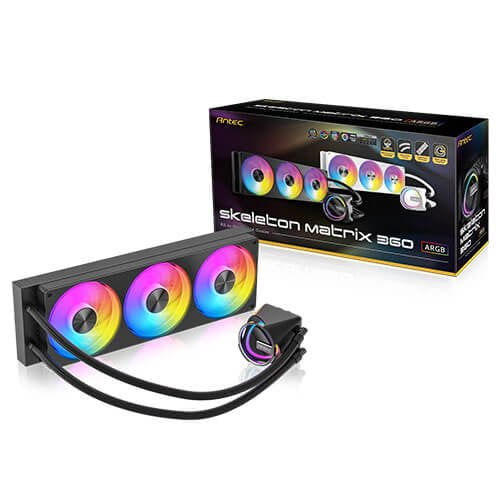 ANTEC Skeleton Matrix 360 ARGB Liquid CPU Cooler, 360mm Radiator, Single-Frame Fan, Hydraulic Bearing, Copper Base, Black