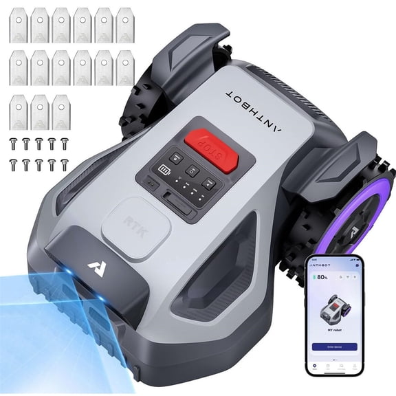 ANTHBOT M5 Wire-Free Robotic Lawn Mower with Blades 1/8 Acre, RTK Dual Vision 4G App Control, 45% Slope