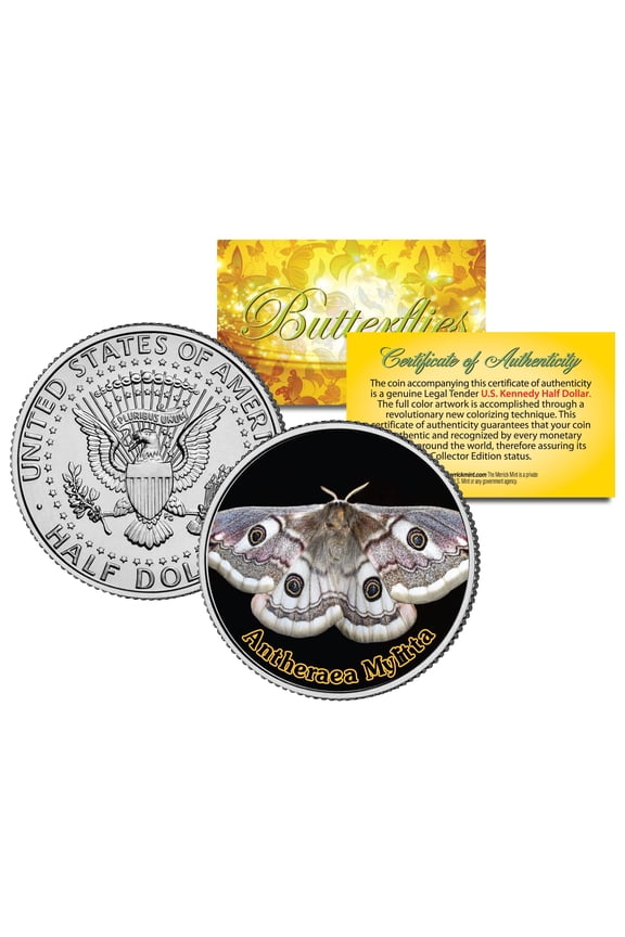 ANTHERAEA MYLITTA BUTTERFLY JFK Kennedy Half Dollar U.S. Colorized Coin
