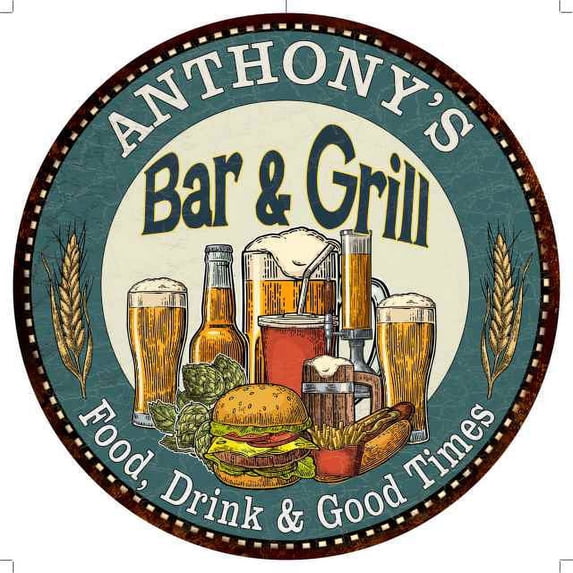 ANTHONY'S Bar and Grill 14" Round Metal Sign Kitchen Wall Decor 100140023370