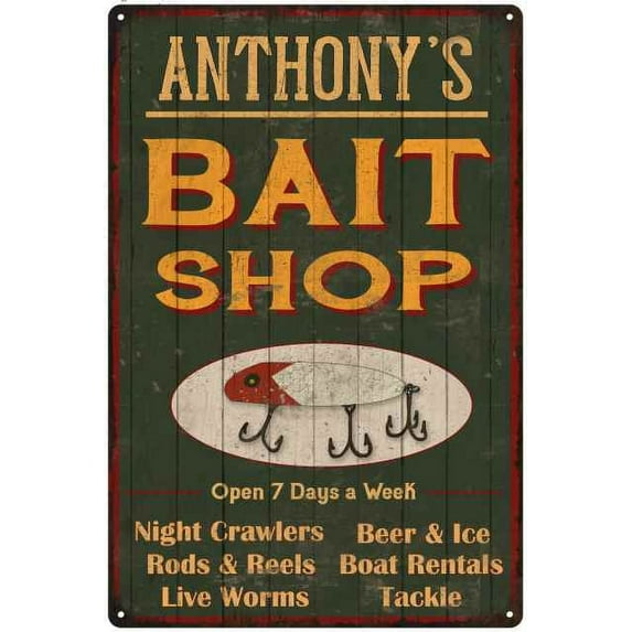 ANTHONY'S Green Bait Shop Man Cave 12 x 18 Matte Finish Metal 112180027025