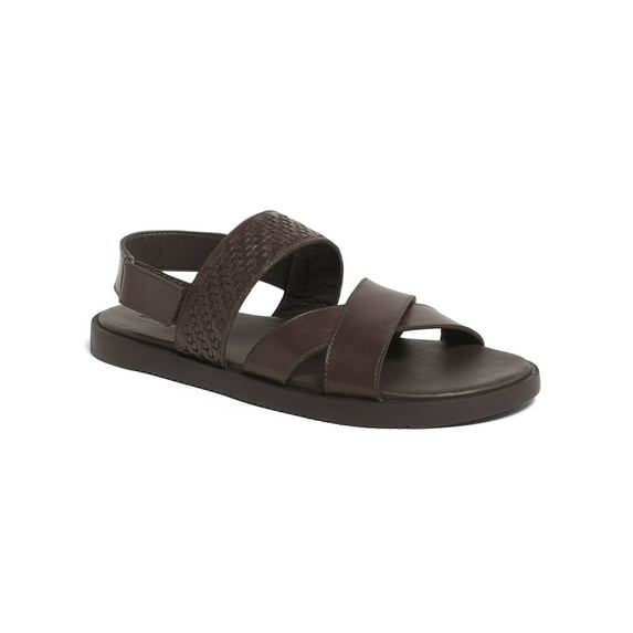 ANTHONY VEER ESSENTIALS Mens Brown Cross Straps Woven Padded Mumbai Round Toe Leather Slingback Sandal 11.5 D