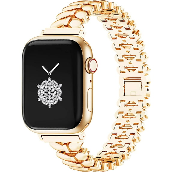 ANTHOUSE 42/44/45mm Gold Cool Chain Women Metal Smartwatch Band Compatible for Apple Watch Series 7/6/5/se/4/3/2/1 Man Adjustable Bracelet for Iwatch 7/6/5 Gifts for Her/Him