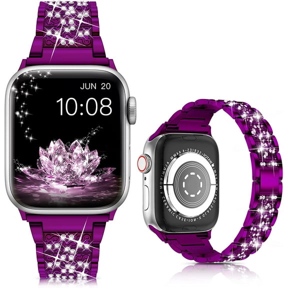 ANTHOUSE for Apple Watch Band 38mm 40mm 41mm Series 8 Series 7 6 5 4 3 2 1 SE Ultra, Bling Replacement Bracelet iWatch Band, Diamond Rhinestone Stainless Steel Metal Wristband Strap