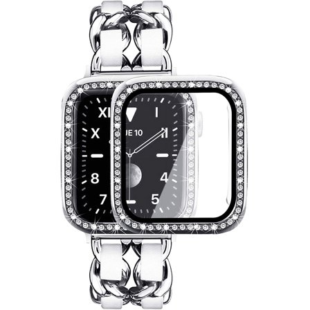 ANTHOUSE Compatible for Apple Watch Band 38mm 40mm 41mm 42mm 44mm 45mm with Screen Protector Case Women, Jewelry Bracelet Metal Strap with 2-Pack Bling Case Cover for iWatch Series 8 7 6 5 4 3 2 1 SE