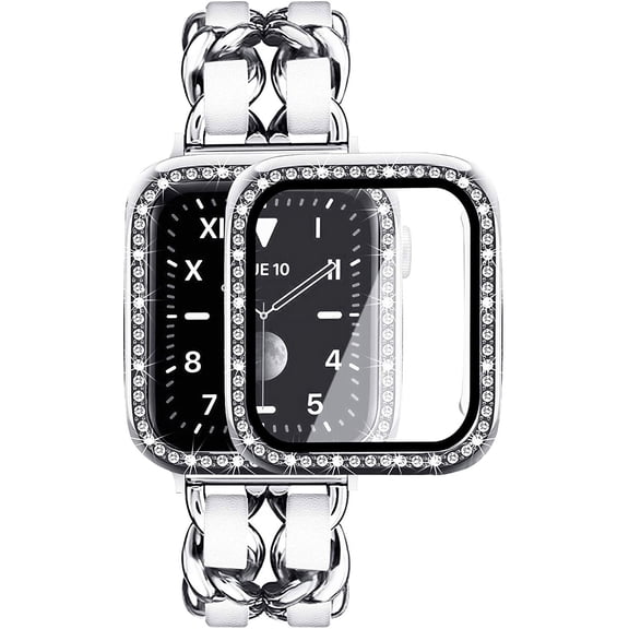 ANTHOUSE Compatible for Apple Watch Band 38mm 40mm 41mm 42mm 44mm 45mm with Screen Protector Case Women, Jewelry Bracelet Metal Strap with 2-Pack Bling Case Cover for iWatch Series 8 7 6 5 4 3 2 1 SE