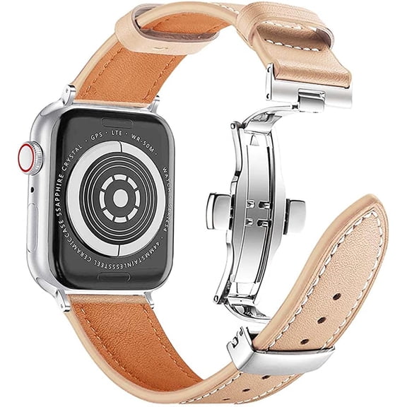 ANTHOUSE Compatible with Apple Watch Band 49mm 45 44 42mm 41 40 38mm Series Ultra 8 7 SE 6 5 4 3 2 1,Premium Soft Leather with 316L Stainless Steel Butterfly Buckle Replacement Straps for iwatch
