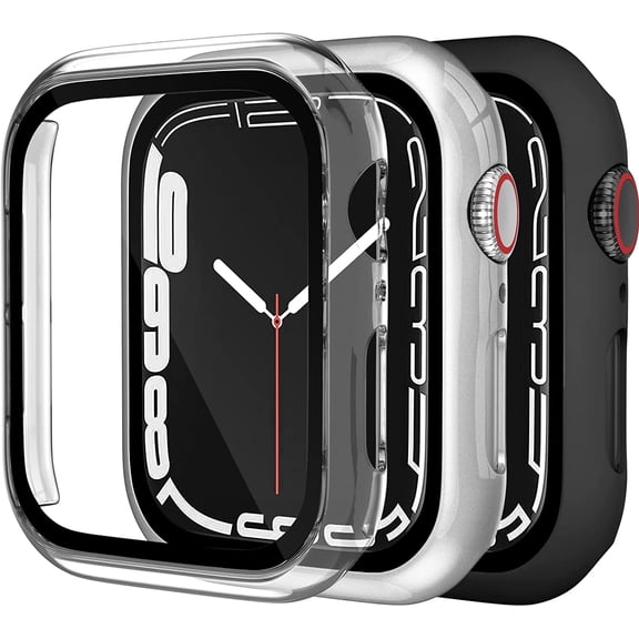 ANTHOUSE Compatible with Apple Watch Case 44mm iWatch SE Series 6 5 4 with Screen Protector, Slim Guard Thin Bumper Full Coverage Hard Cover Defense Edge for Women Men, Black White Red, 3 Pack
