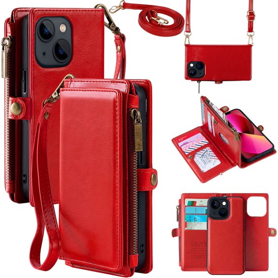 ANTHOUSE Compatible with iPhone 14 Pro Max Wallet Case, Zipper Case with RFID Blocking Card Holder Slots for Women Men, Magnetic Detachable Leather Cover with Wristlet Strap for iPhone 14 Pro Max