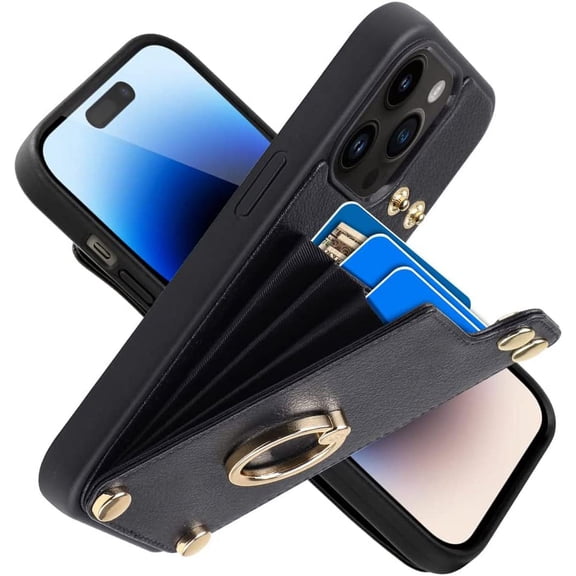 ANTHOUSE Compatible with iPhone 14 Pro Wallet Case 6.1'', Leather Case with Card Holder, 360°Rotation Ring Stand, RFID Blocking Snap Button Protective Case Designed for Apple iPhone 14 Pro Beige (2022