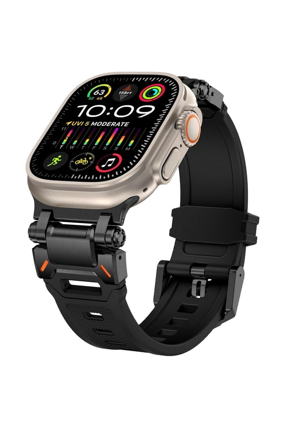 Designed for Apple Watch Band Apple Watch Ultra 2/Ultra Band 49mm for Men, Silicone Rubber Bands for Apple Watch Series 10 46mm, 9/8/7 45mm, SE2/SE 6/5/4 44mm, 3/2/1 42mm with Metal Connector