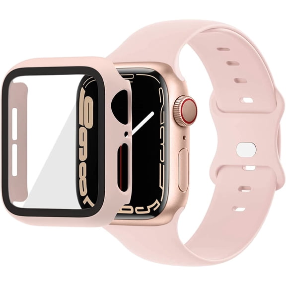 ANTHOUSE Sport Silicone Band Compatible with Apple Watch Bands 38mm 40mm 41mm, Soft Sport Replacement Band with Case Compatible for iwatch Series 7 6 5 4 3 2 1 SE Women Men, Pink Sand