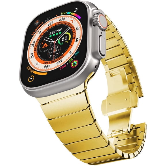 ANTHOUSE Stainless Steel Band for Apple Watch Ultra Link Bracelet 49mm 44mm 45mm 42mm, Metal Strap with Folding Clasp for Apple Watch Series 8 7 6 5 4 3 2 1 SE for Men (Titanium, 49mm 45mm 44mm 42mm)