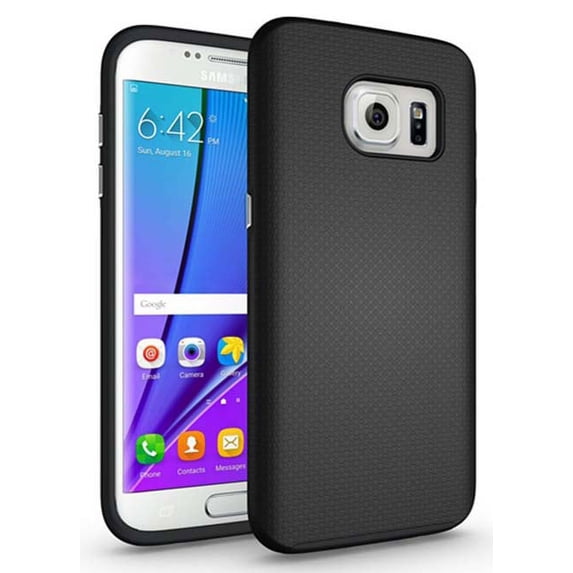 ANTI-SLIP BLACK TEXTURED GRIP SKIN HARD CASE COVER FOR SAMSUNG GALAXY S7 EDGE (with dedicated chrome buttons)