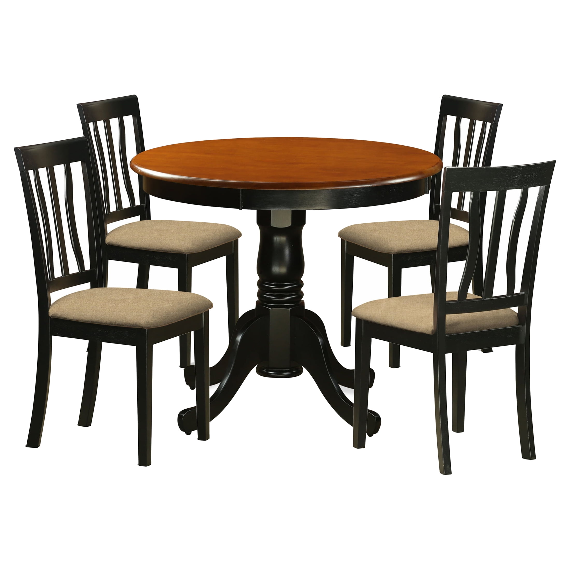 5-Piece Antique Black Wood Kitchen Dining Set - Small Round Table with ...