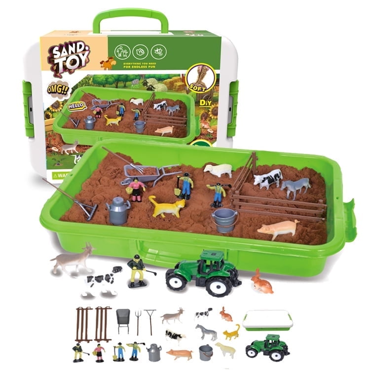 ANTIC DUCK Farm Sensory Sandbox Playset - 22-Piece Toddler Toys with Farm Animals, Truck \u0026 Tools | Outdoor/Indoor STEM Learning for Kids Ages 3-8