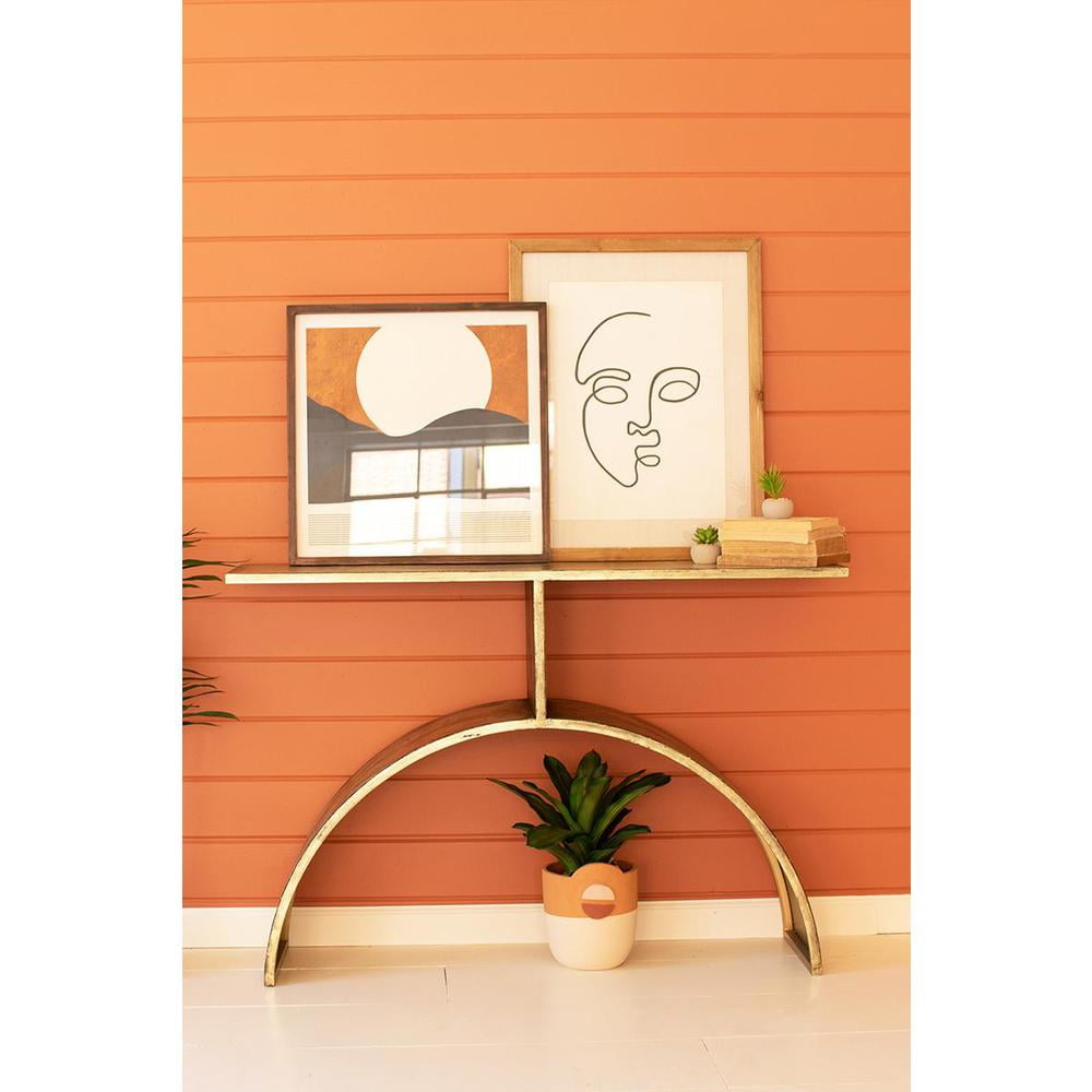 Antique Brass Metal Console Table with Arched Base