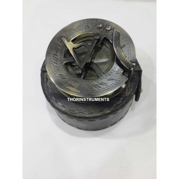 ANTIQUE BRONZE NAUTICAL SUNDIAL COMPASS WEST LONDON WITH CASE FREE