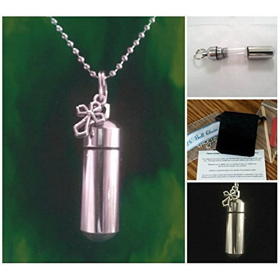 ANTIQUE CROSS Anointing Oil or Holy Water Holder on Ball Chain with Engraved Heart - Includes Velvet Pouch, Pipette