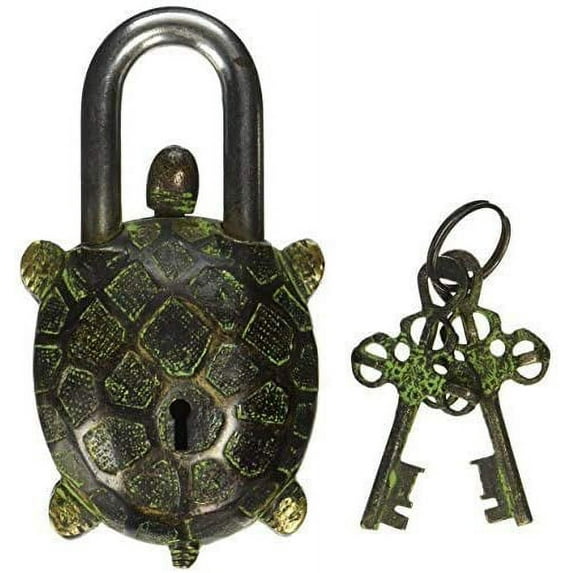 ANTIQUE Style TORTOISE Type Padlock - Lock with Key - Brass - Black type - From Brass Blessing (5049)