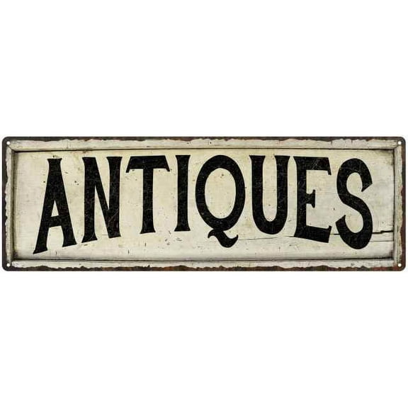 ANTIQUES Farmhouse Style Wood Look Sign Gift 6x18 Metal Decor 206180028080