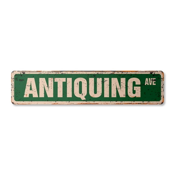 ANTIQUING Vintage Plastic Street Sign antique dealer shopping collector furnitures | Indoor/Outdoor |  24" Wide