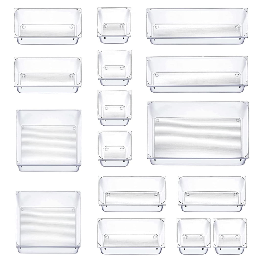 16 Pcs Clear Plastic Drawer Organizers Set, 5 Size Versatile Bathroom and  Vanity Drawer Organizer Trays, Storage Bins for Cosmetic, Makeup, Bedroom