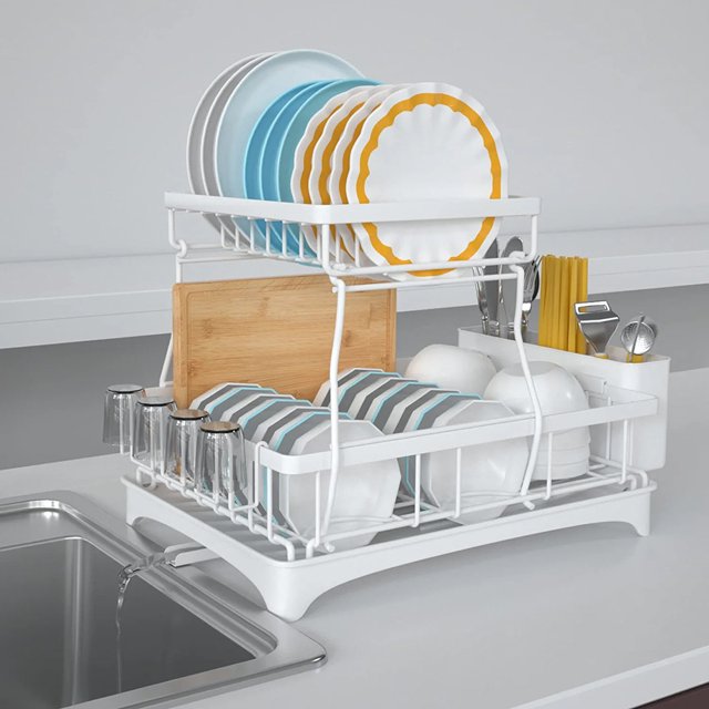 ANTJUMPER 2Tier Stainless Steel Large Dish Drying Rack with Drain