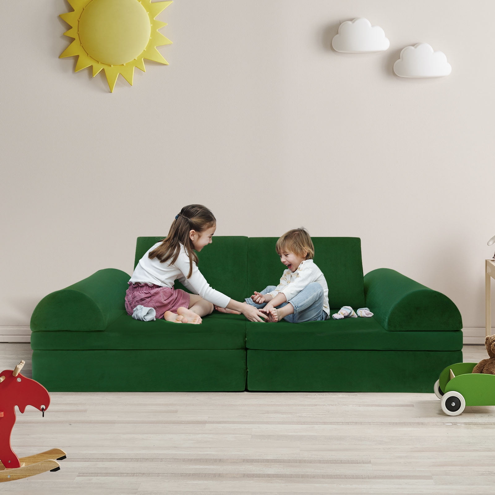 ANTJUMPER 8Piece Modular Convertible Kids Play Couch Sofa, Large Size