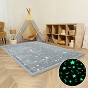 ANTJUMPER Glowing Baby Play Mat, 1.2" Thick Memory Foam Soft Padded Carpet with Non-Slip Backing, 3x5 ft Japanese Tatami Rug Living Room for Kids, Toddler, Children, Nusery (Moon & Star)