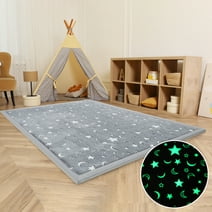 ANTJUMPER Glowing Baby Play Mat, 1.2" Thick Memory Foam Soft Padded Carpet with Non-Slip Backing, 5x7 ft Japanese Tatami Rug Living Room for Kids, Toddler, Children, Nusery (Moon & Star)