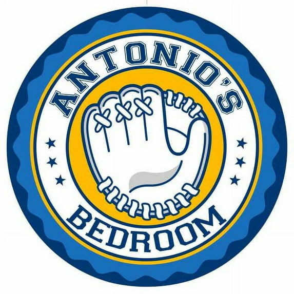 ANTONIO'S Baseball Glove Bedroom 12" Round Metal Sign Boys Room 200120029094