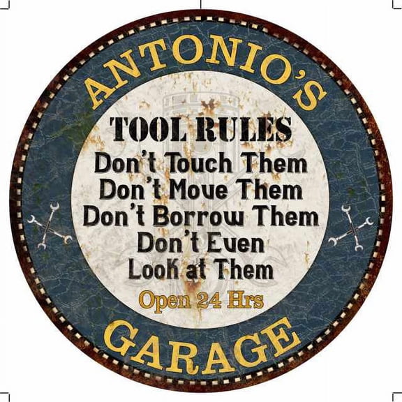 ANTONIO'S Garage Rules 12" Round Metal Sign Garage Wall Dcor 100140015371