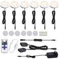 thumbnail image 1 of Black Cord Aluminum Puck Lights Kit for Under Cabinet Lighting - 6 Pack of Wireless Dimmable 12W LED Lights with RF Remote Control - 2700K Warm White for Kitchen Counter and Closet, 1 of 8