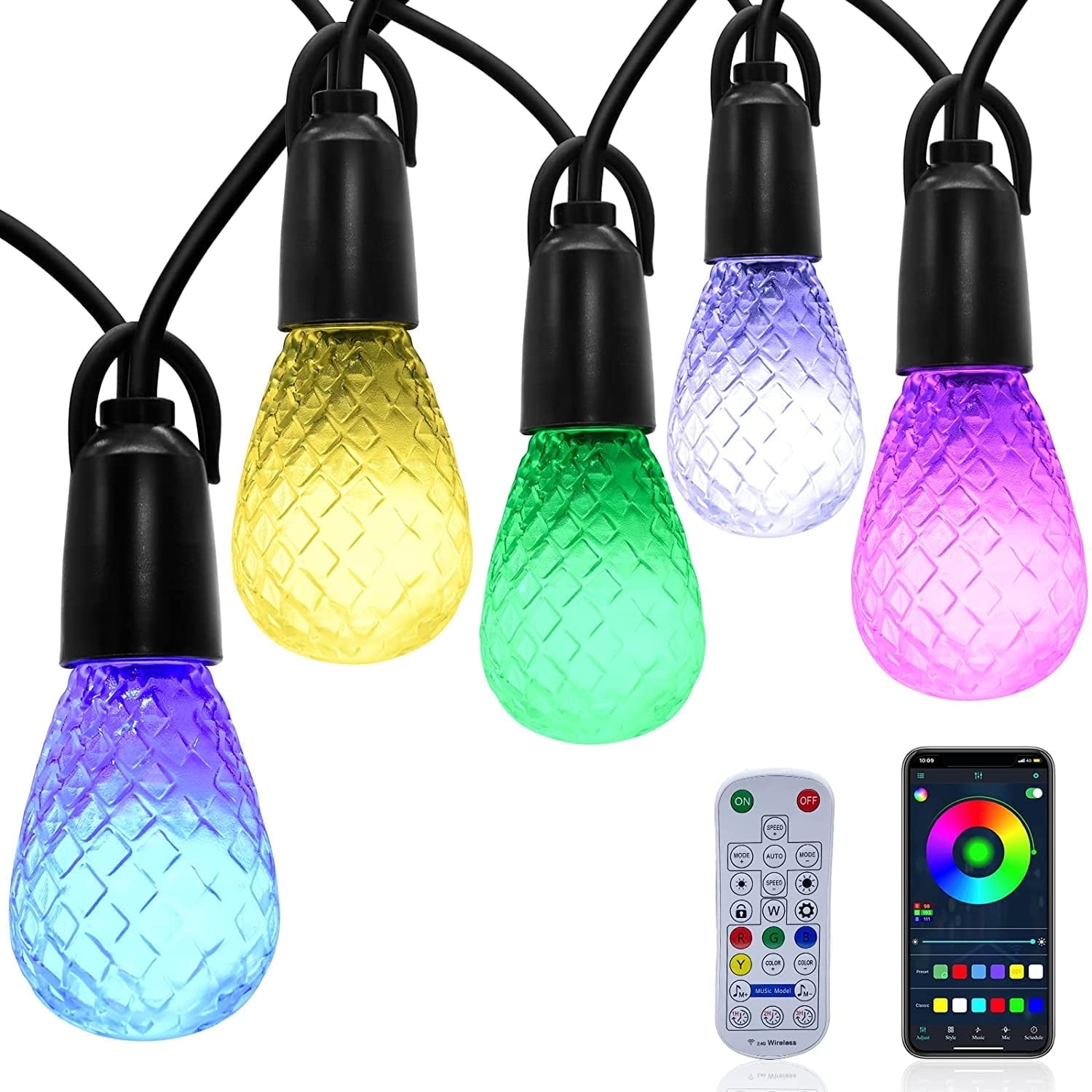 50 Ft Outdoor LED String Lights with Remote Control, Multicolor