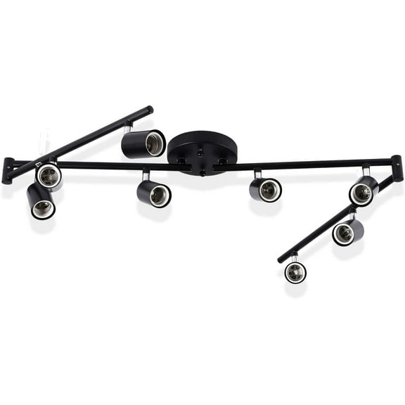 Laboreducer 8 Heads Foldable Track Lighting Kit, Flex Track Ceiling Light, 270deg rotatable DIY Wall Light E26 Socket, Bulbs not Included(Black)