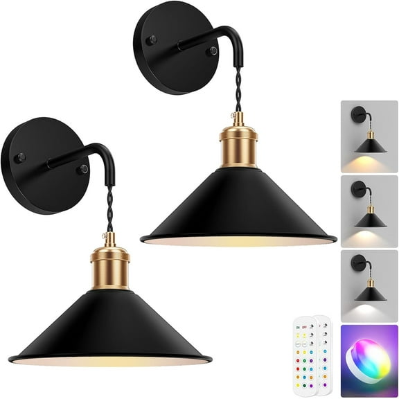 Laboreducer Battery Operated Wall Sconce Set of 2, 5000mAh Rechargeable High Brightness Wall Lamp, 3 Color Temperature RGB Wall Lights with Remote, Memory Function,Timer for Bedroom Living Room