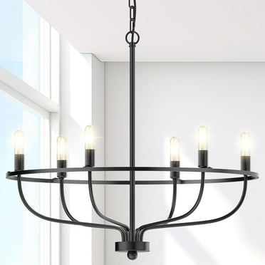 ANTOTEN Chandeliers for Dining Room 6 Lights Height Adjustable Ceiling Light Fixture Mid-Century Chandelier for Dining Room Over Table Living Room Bedroom Kitchen with Sloped Ceiling Adapter