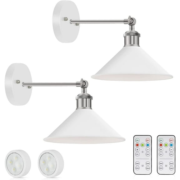 Laboreducer Industrial Battery Wall Sconces - Set of Two, Remote Controlled, 240 Degree Rotatable, White Flexible Lighting