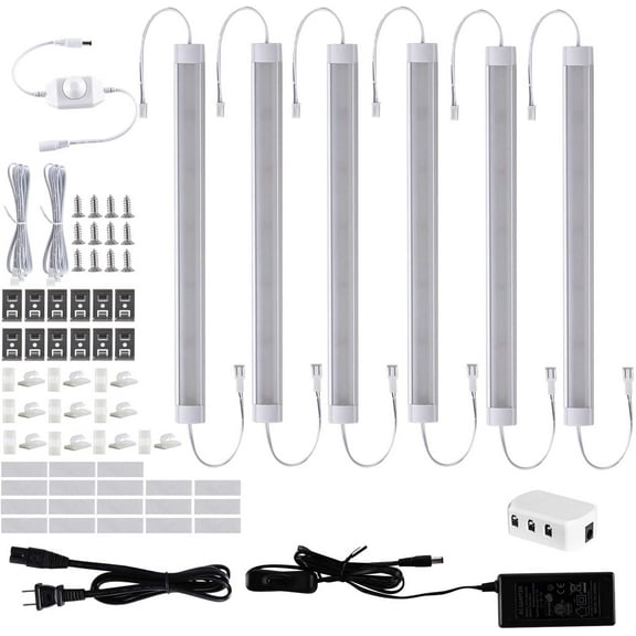 Laboreducer LED Under Counter Light Fixtures, Hardwired Cabinet Strip Lighting Kit,24V Plug in Cupboard Lights Linkable for Kitchen, Bar, Closet, Showcase, Self(6 Lights, 12In,2700K)