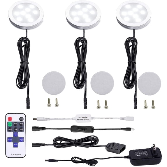 LED Under Cabinet Puck Lights 3 Lamps With RF Remote Control For Home ...