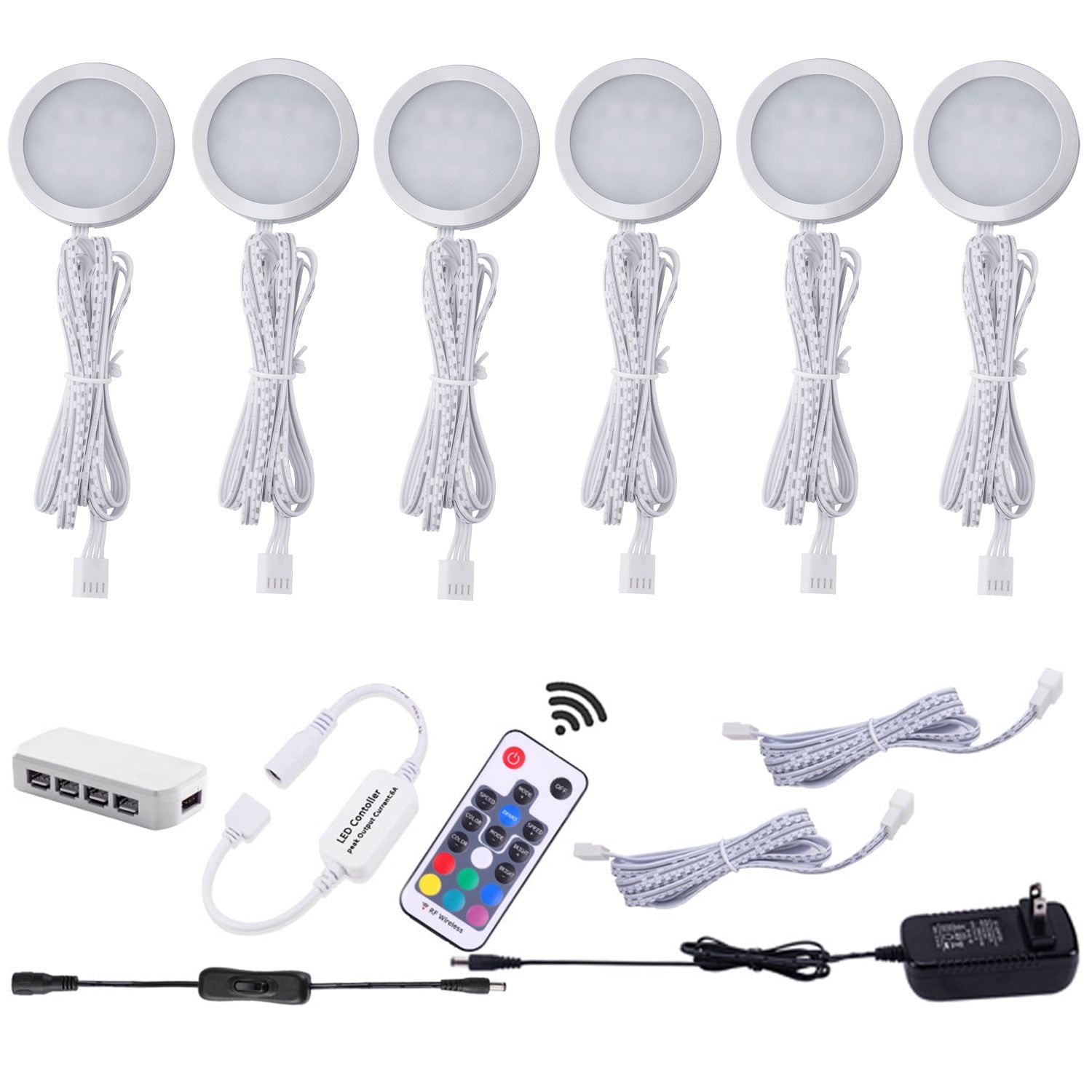 Laboreducer RGB Color Changing LED Under-Cabinet Lights, 7.87 in, Slim Puck Lamps, 6 Count