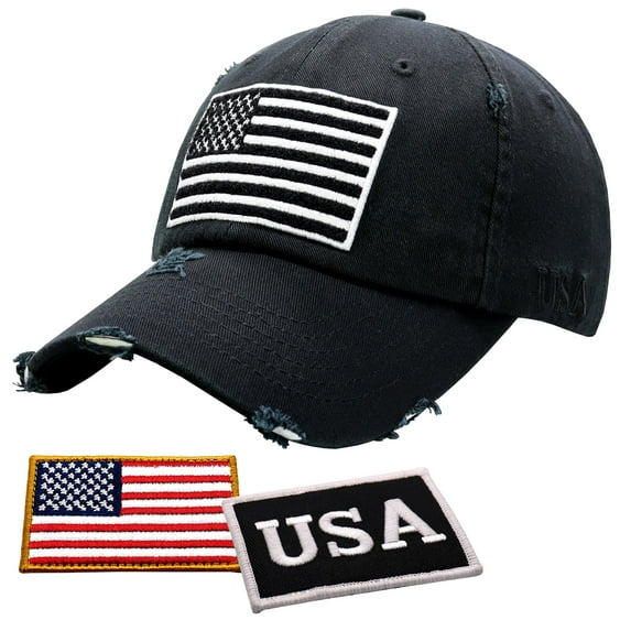ANTOURAGE American Flag Distressed Vintage Tactical Baseball Hat for Men & Women +2 Patriotic Patches
