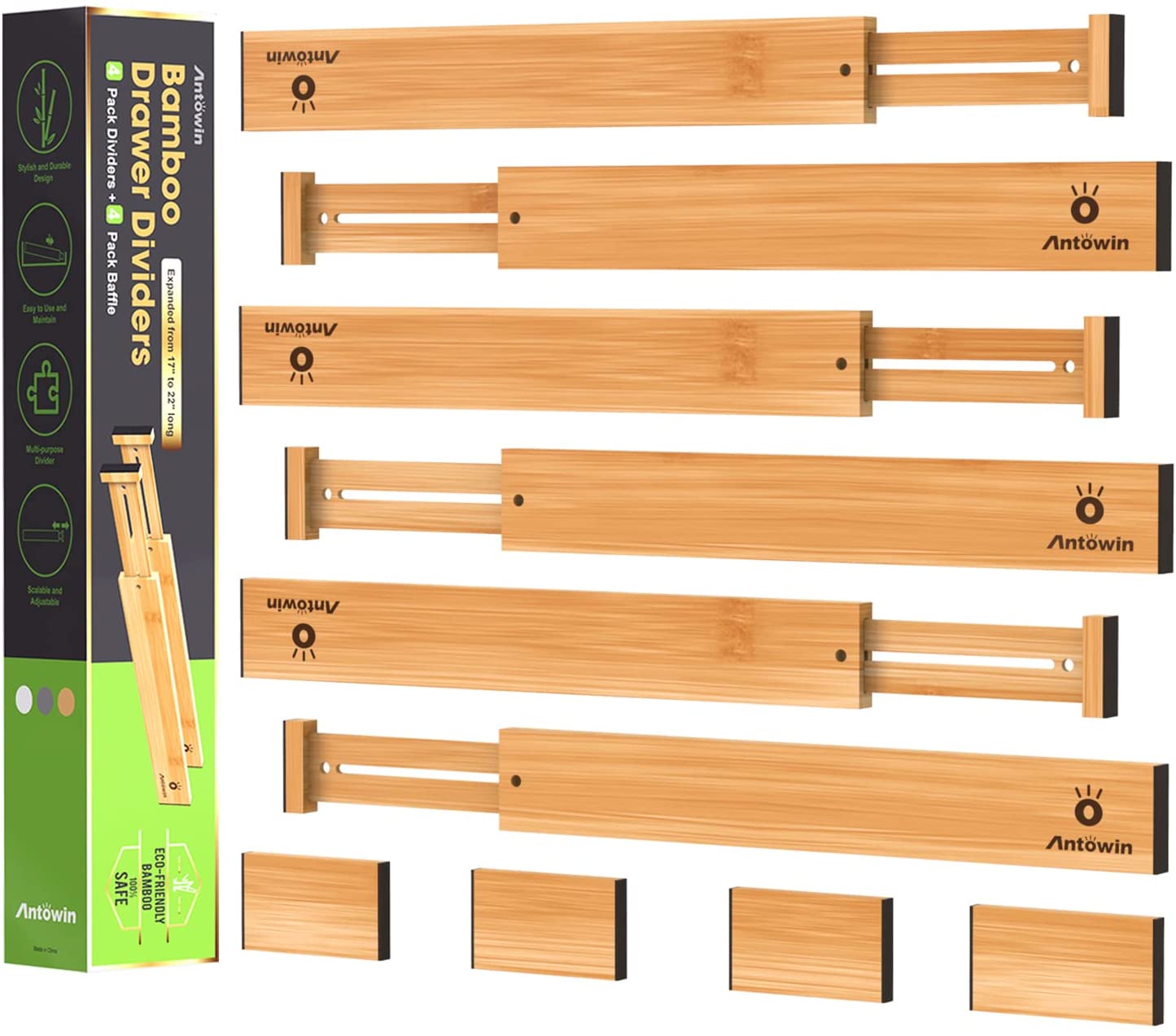 Bamboo Adjustable Drawer Dividers Expandable Utensil Organizer